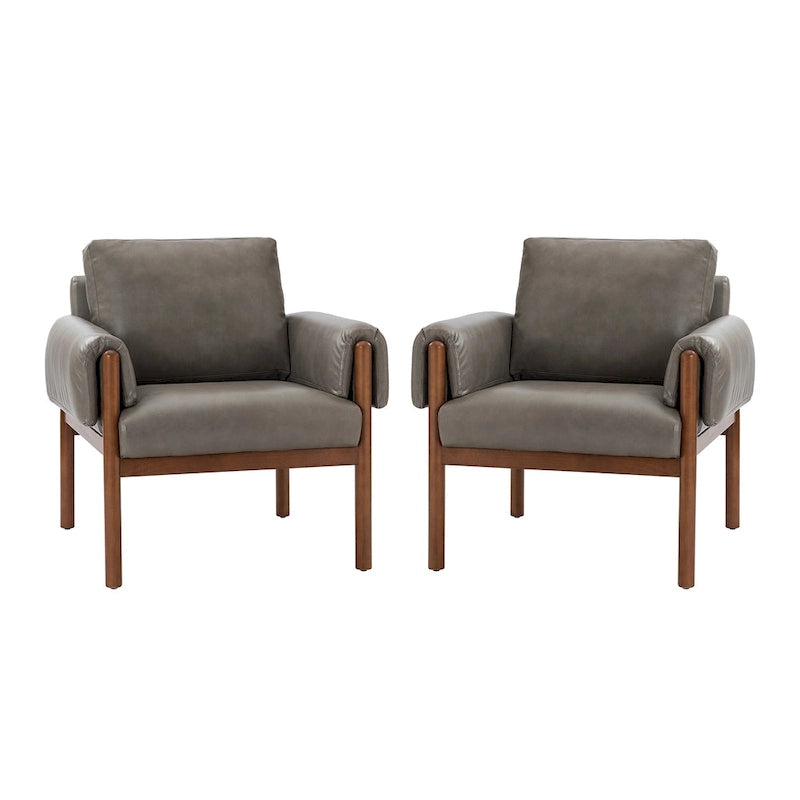 Lot de 2 fauteuils de salon confortables et brillants avec base en bois massif