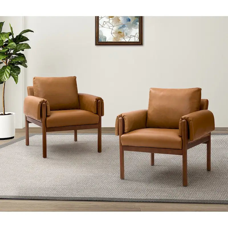 Lot de 2 fauteuils de salon confortables et brillants avec base en bois massif