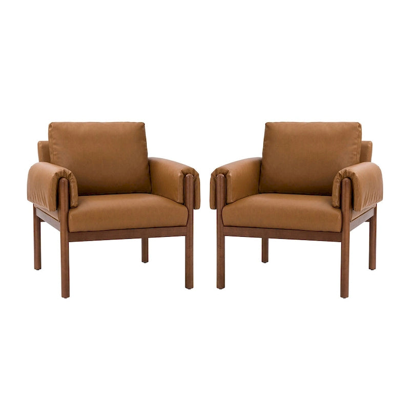 Lot de 2 fauteuils de salon confortables et brillants avec base en bois massif