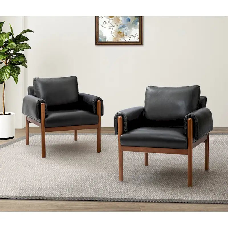 Lot de 2 fauteuils de salon confortables et brillants avec base en bois massif