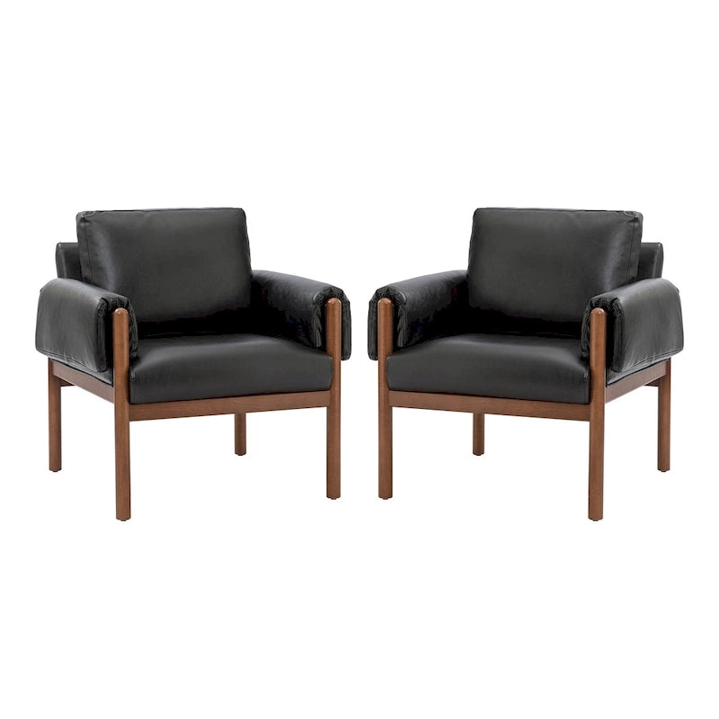 Lot de 2 fauteuils de salon confortables et brillants avec base en bois massif