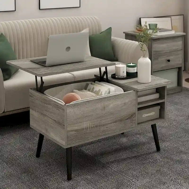 Table basse relevable avec pieds en bois