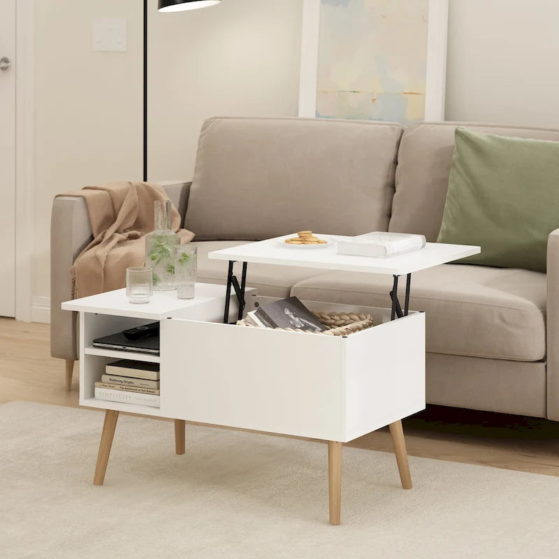 Table basse relevable avec pieds en bois