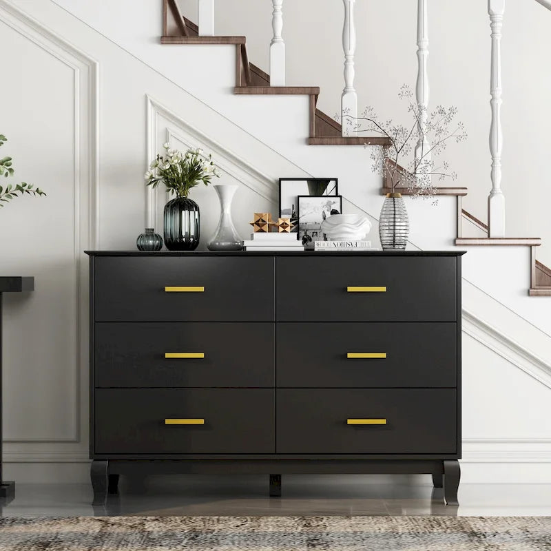 Commode à 6 tiroirs, meuble de rangement moderne en bois pour salon