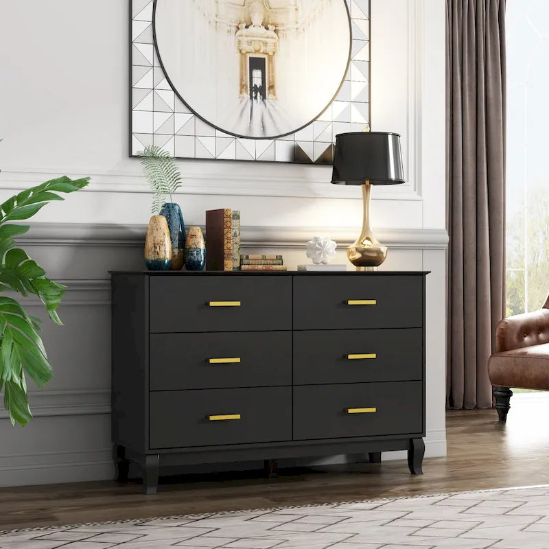 Commode à 6 tiroirs, meuble de rangement moderne en bois pour salon
