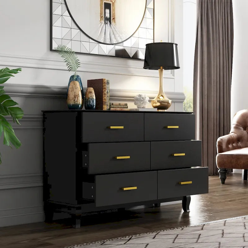 Commode à 6 tiroirs, meuble de rangement moderne en bois pour salon