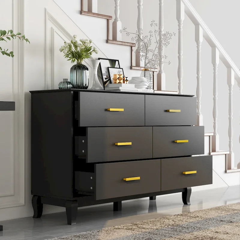 Commode à 6 tiroirs, meuble de rangement moderne en bois pour salon