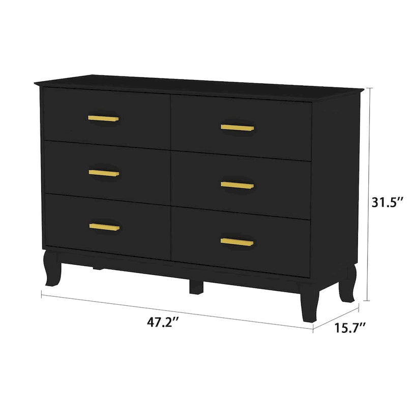 Commode à 6 tiroirs, meuble de rangement moderne en bois pour salon