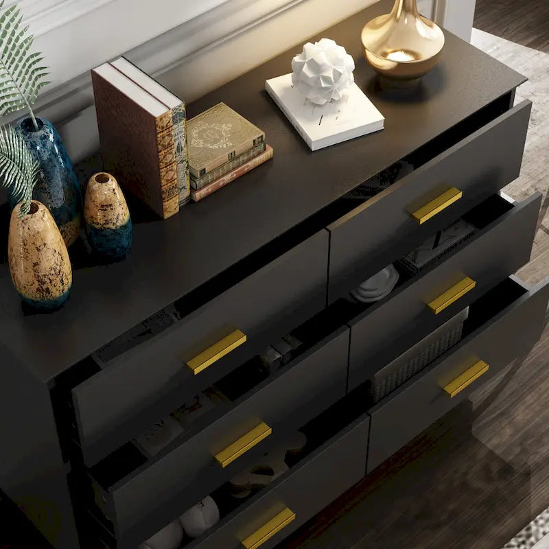Commode à 6 tiroirs, meuble de rangement moderne en bois pour salon