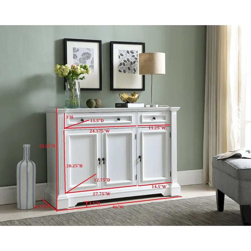 Buffet bahut blanc avec façade en ressaut