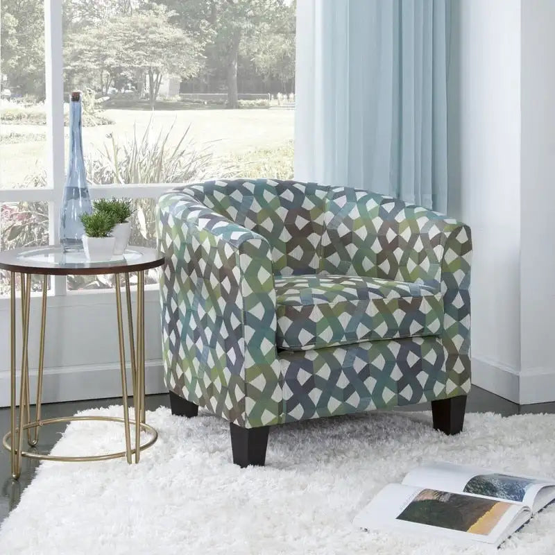 Fauteuil lounge arrondi capitonné (Vert et bleu Wonderland)