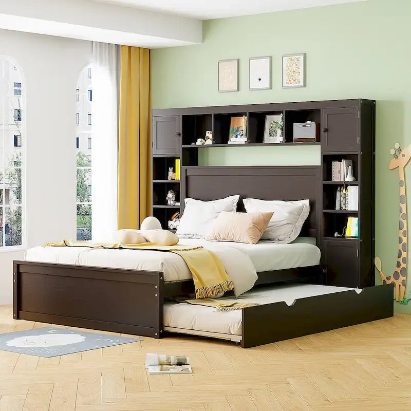 Lit double en bois massif couleur expresso