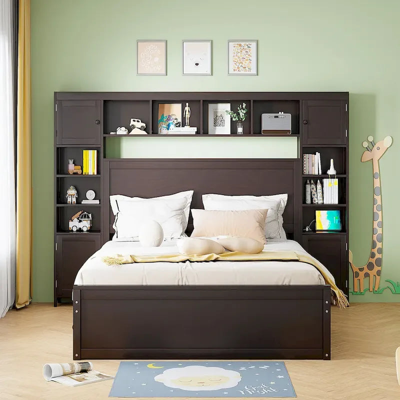 Lit double en bois massif couleur expresso