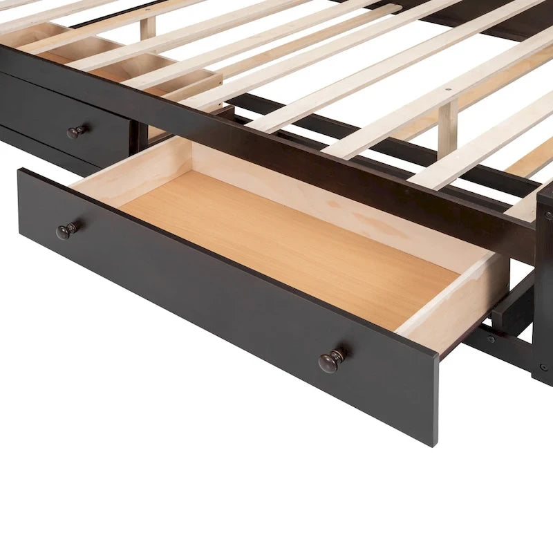 Lit double en bois massif couleur expresso