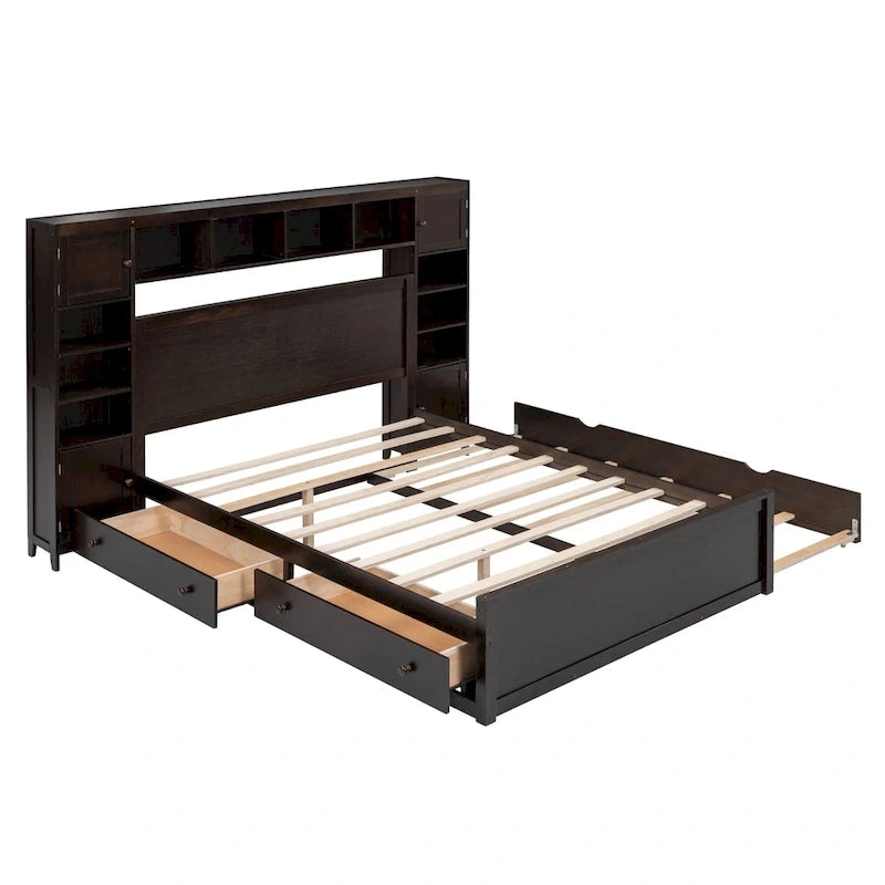 Lit double en bois massif couleur expresso