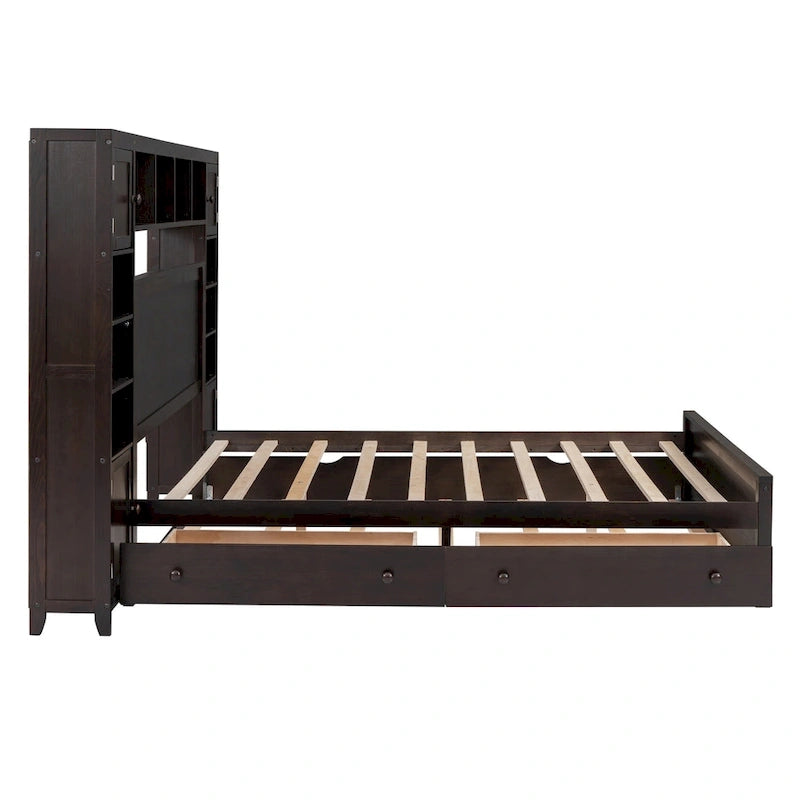 Lit double en bois massif couleur expresso