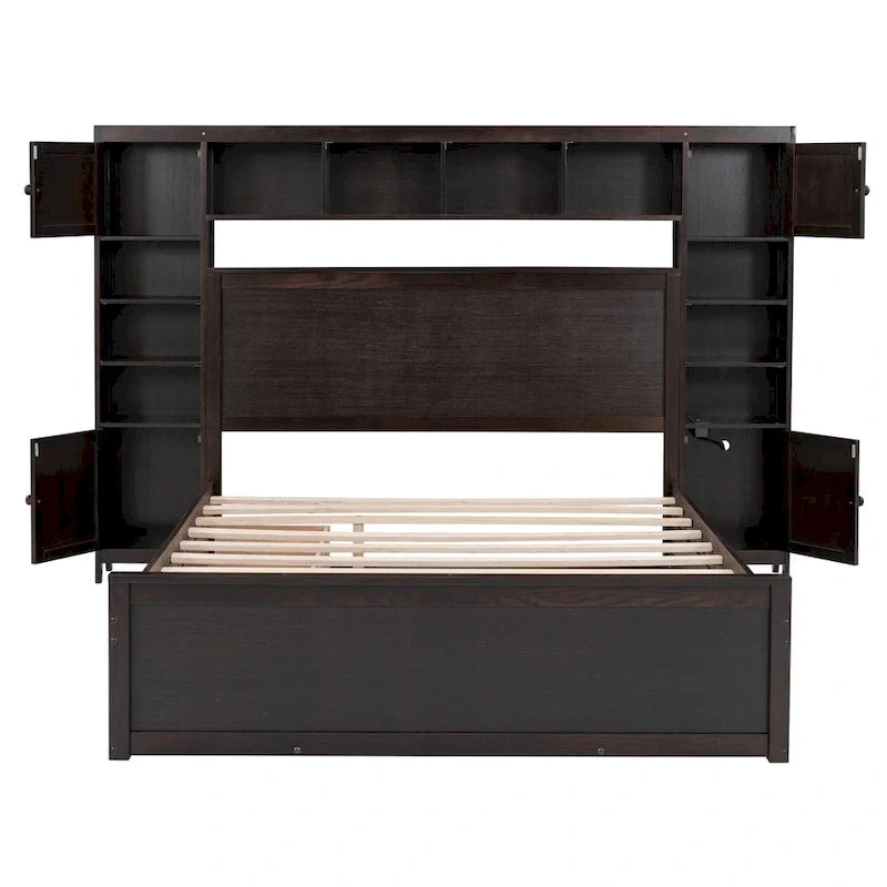 Lit double en bois massif couleur expresso