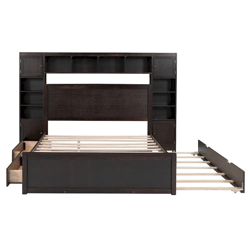 Lit double en bois massif couleur expresso
