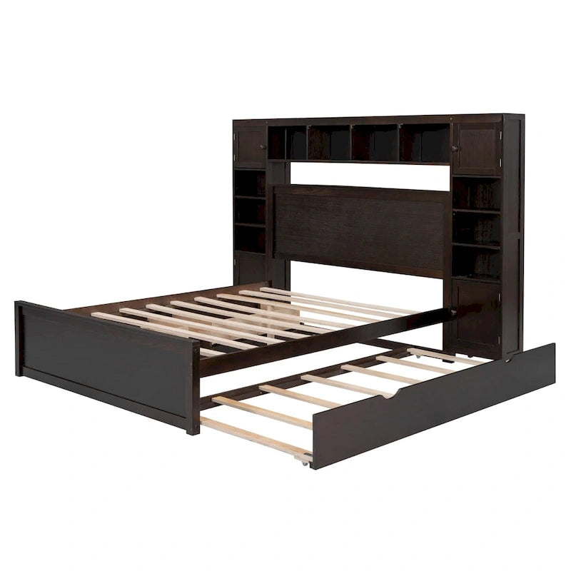 Lit double en bois massif couleur expresso