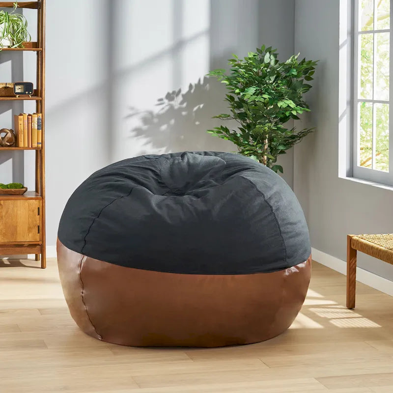 Canapé pouf bicolore en tissu et similicuir de 5 pieds au style moderne.