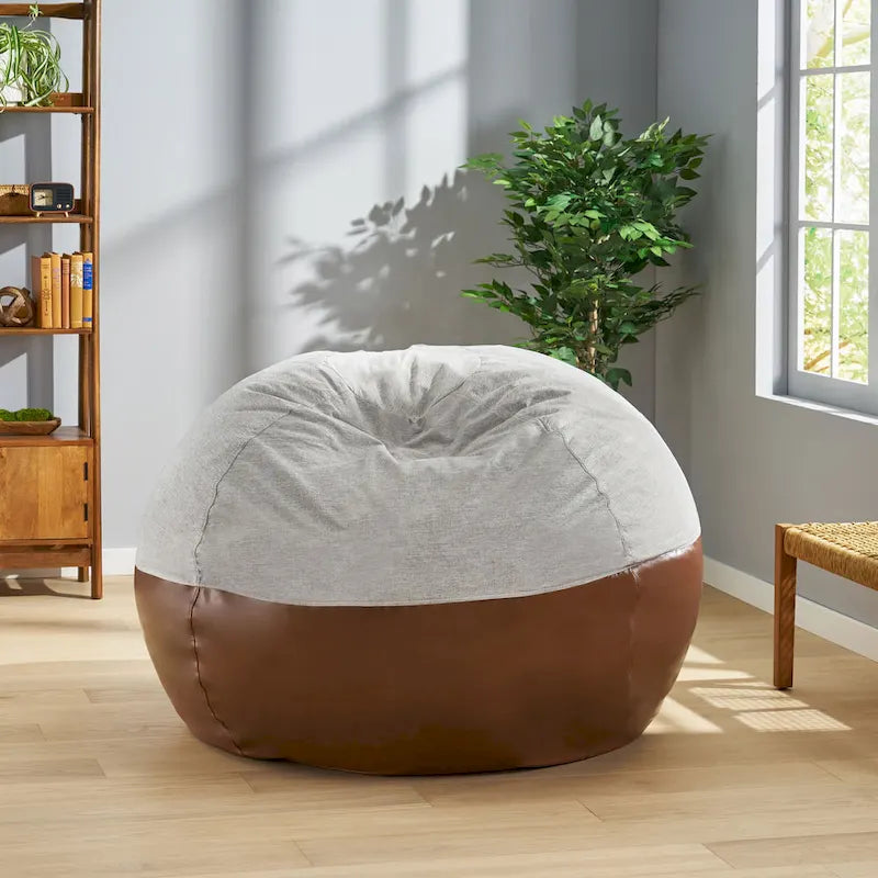 Canapé pouf bicolore en tissu et similicuir de 5 pieds au style moderne.