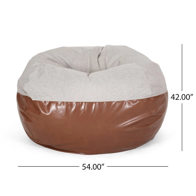 Canapé pouf bicolore en tissu et similicuir de 5 pieds au style moderne.