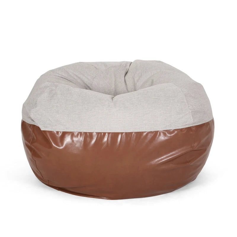 Canapé pouf bicolore en tissu et similicuir de 5 pieds au style moderne.