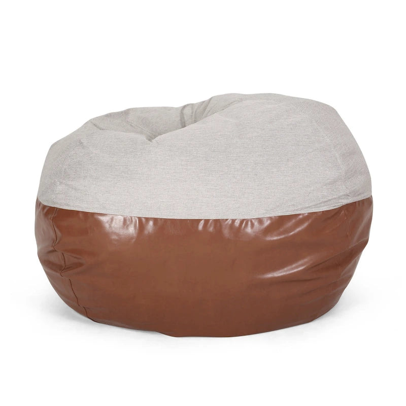 Canapé pouf bicolore en tissu et similicuir de 5 pieds au style moderne.