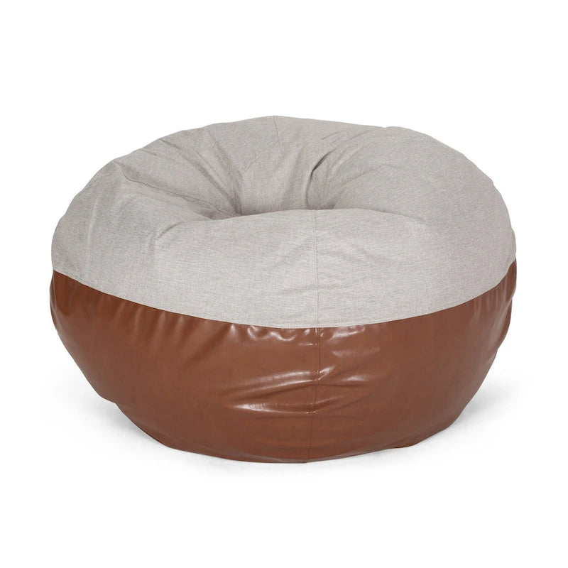 Canapé pouf bicolore en tissu et similicuir de 5 pieds au style moderne.