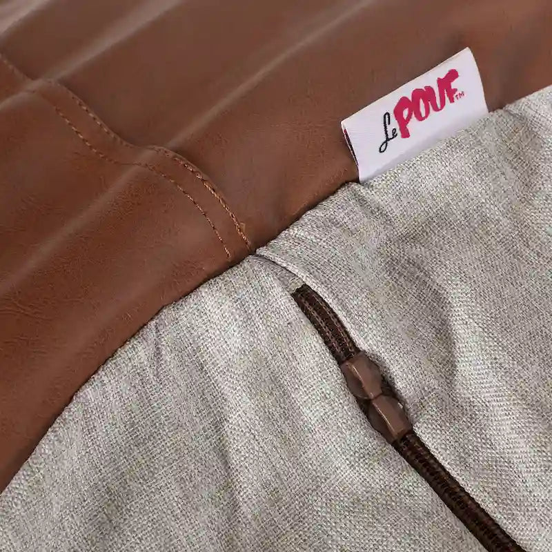 Canapé pouf bicolore en tissu et similicuir de 5 pieds au style moderne.