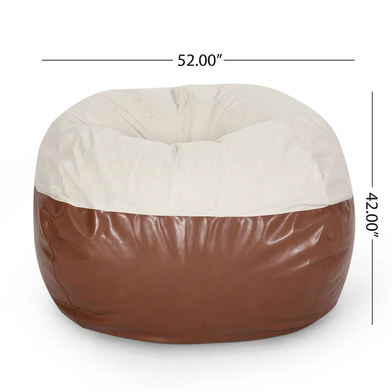 Canapé pouf bicolore en tissu et similicuir de 5 pieds au style moderne.