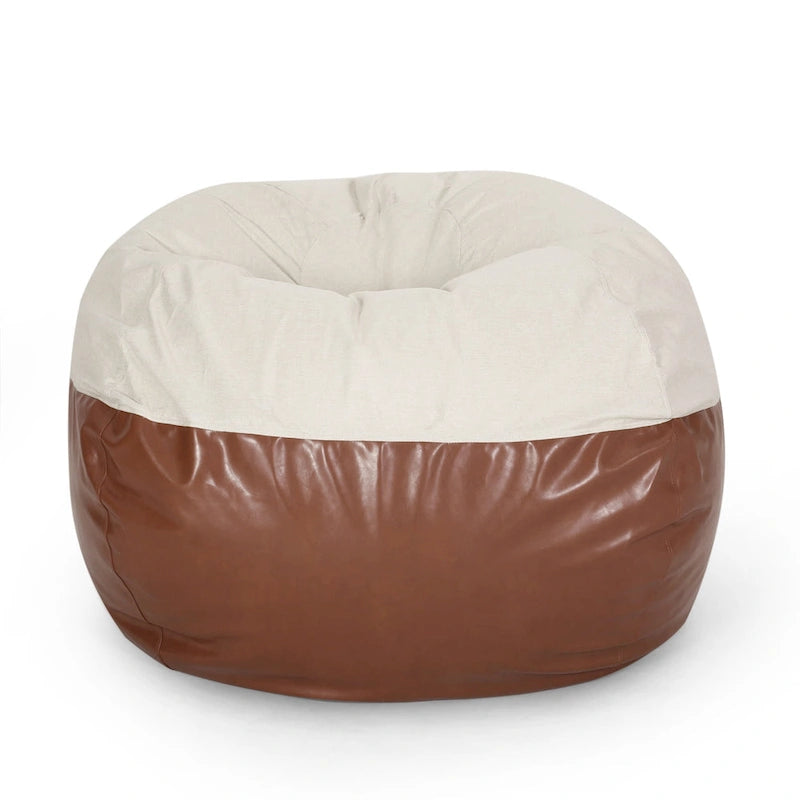 Canapé pouf bicolore en tissu et similicuir de 5 pieds au style moderne.