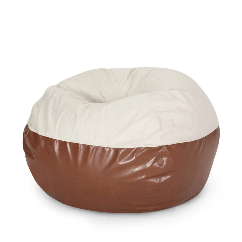 Canapé pouf bicolore en tissu et similicuir de 5 pieds au style moderne.