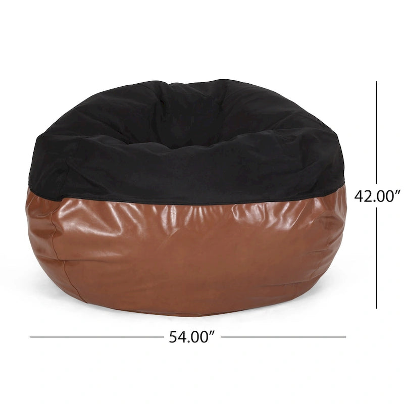 Canapé pouf bicolore en tissu et similicuir de 5 pieds au style moderne.
