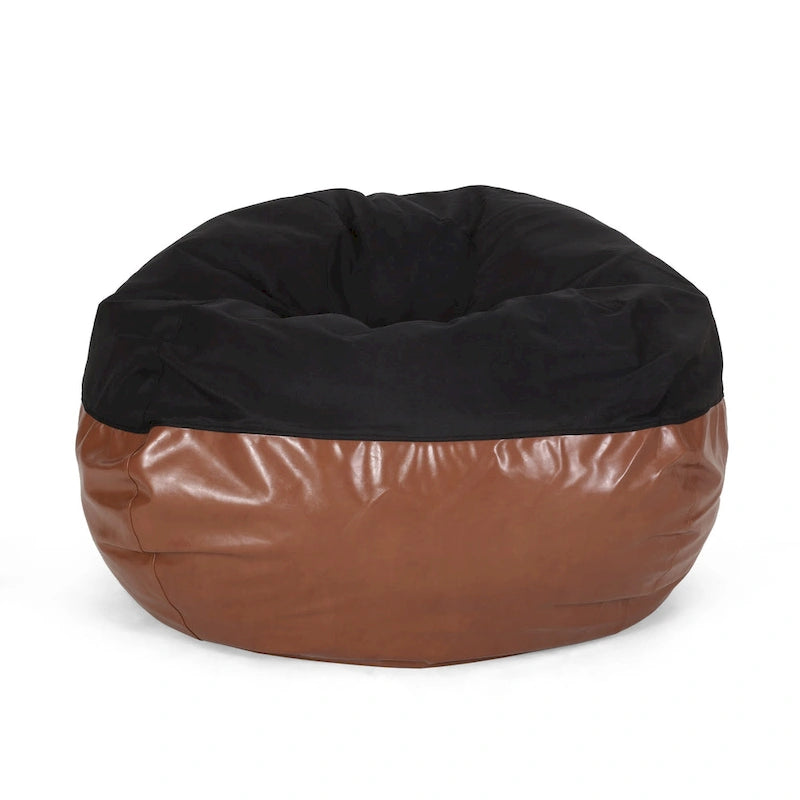 Canapé pouf bicolore en tissu et similicuir de 5 pieds au style moderne.