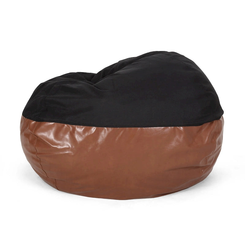Canapé pouf bicolore en tissu et similicuir de 5 pieds au style moderne.
