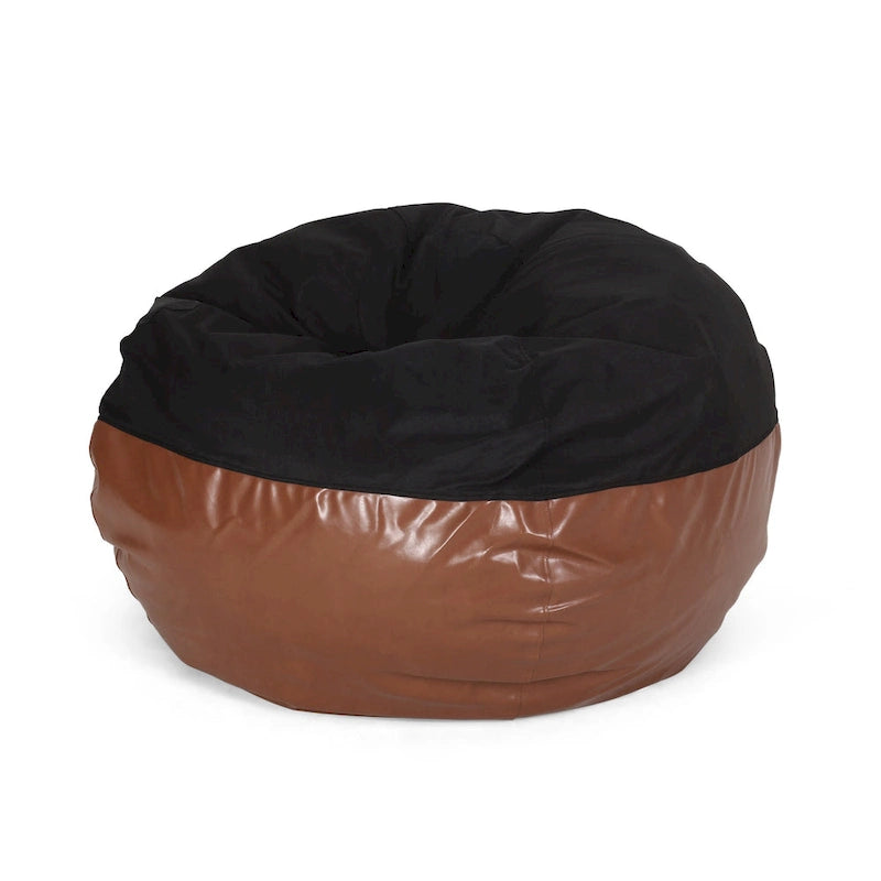 Canapé pouf bicolore en tissu et similicuir de 5 pieds au style moderne.