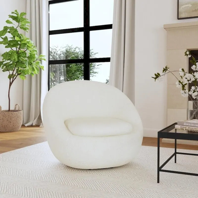 Fauteuil pivotant rond en sherpa blanc