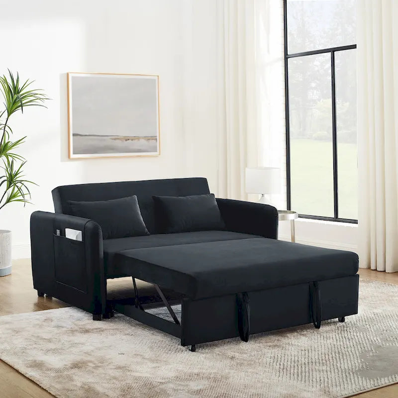Canapé double en velours polyvalent 3-en-1 avec lit gigogne