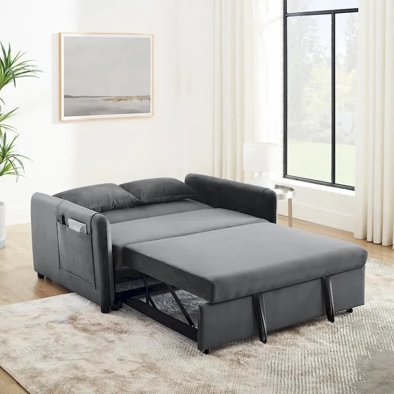 Canapé double en velours polyvalent 3-en-1 avec lit gigogne