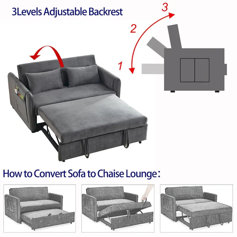 Canapé double en velours polyvalent 3-en-1 avec lit gigogne