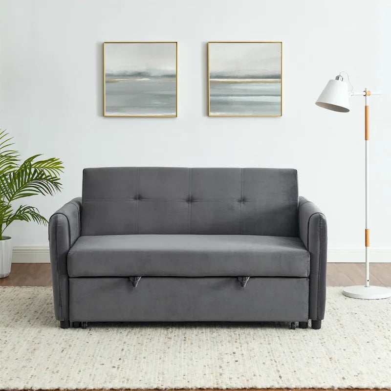 Canapé double en velours polyvalent 3-en-1 avec lit gigogne