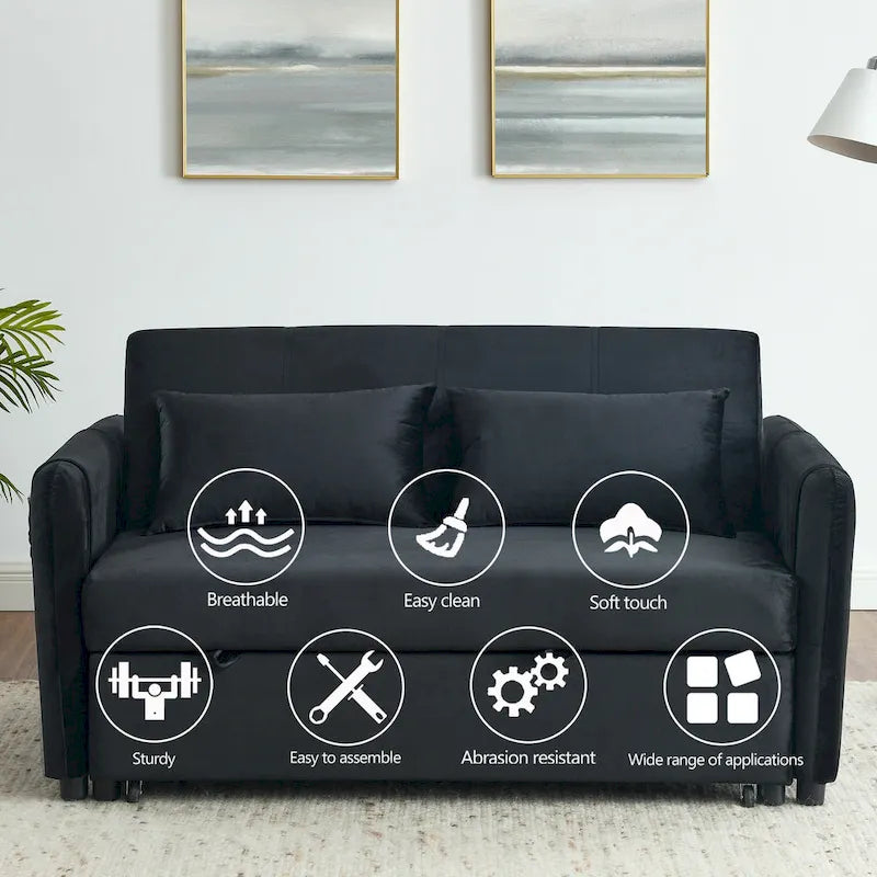 Canapé double en velours polyvalent 3-en-1 avec lit gigogne