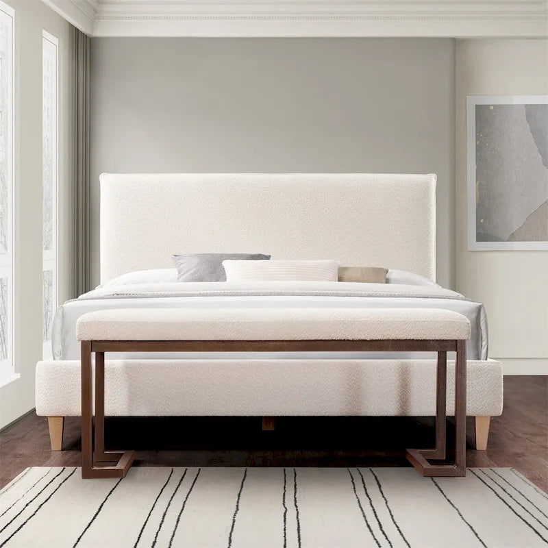 Banc design contemporain en tissu bouclé