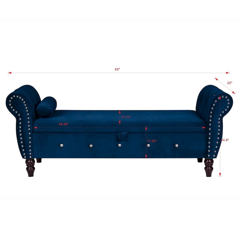 Banc de chambre en velours de 63,4 pouces