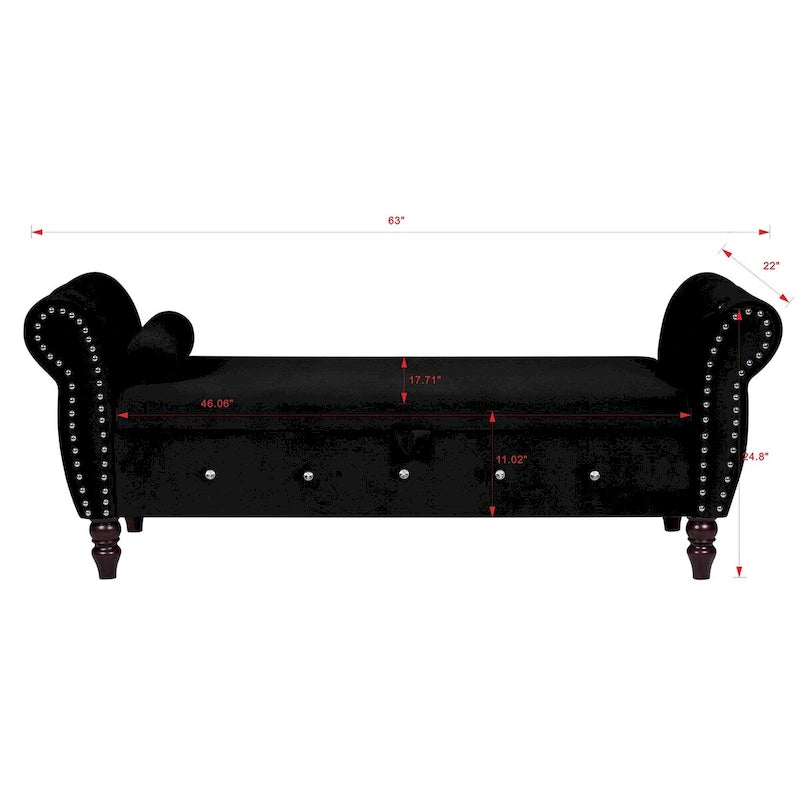 Banc de chambre en velours de 63,4 pouces