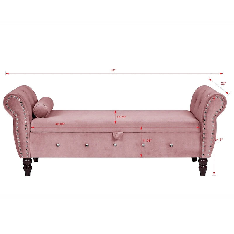 Banc de chambre en velours de 63,4 pouces