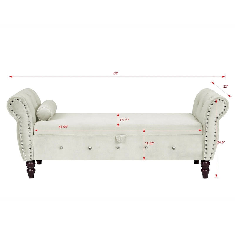 Banc de chambre en velours de 63,4 pouces