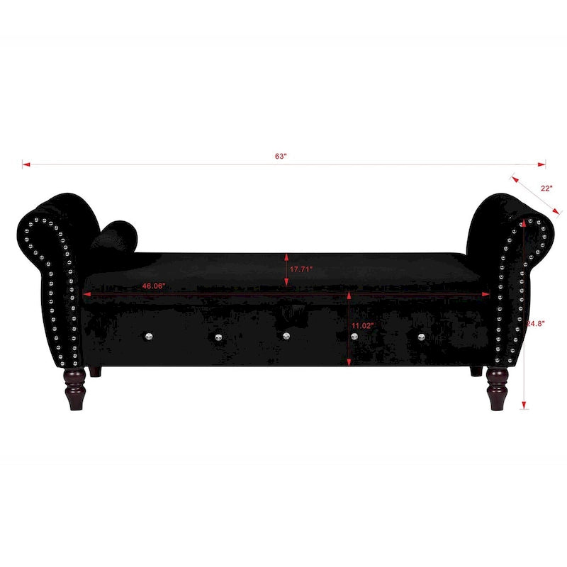 Banc de chambre en velours de 63,4 pouces