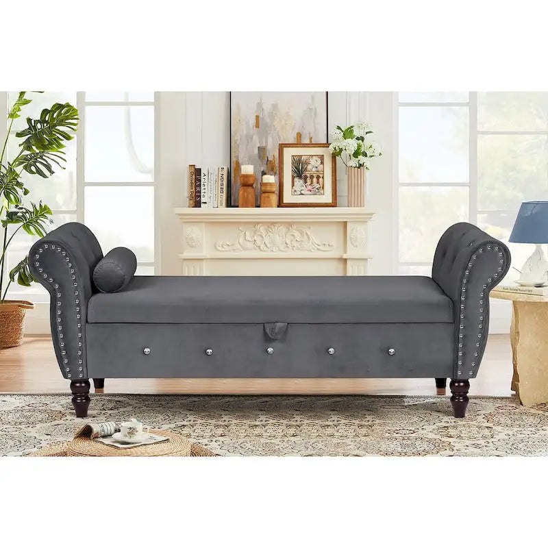 Banc de chambre en velours de 63,4 pouces